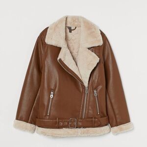 HM Faux Sherling Detailed Leather Jacket Small